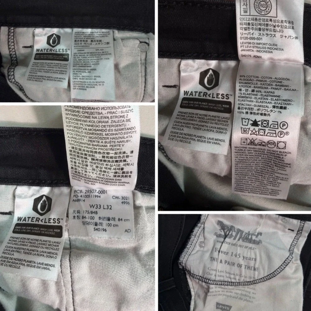 Levis 502 Regular Taper Jeans Mens 33x31 Faded Black‎ Denim Stretch Pants